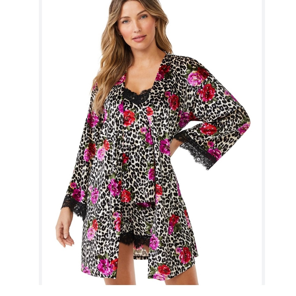 Robe Set, 3-Piece Floral Leopard Print Style Your Curves 5X
